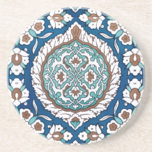Dessous De Verre En Grès Motif floral sarcelle et bleu marocain vintage