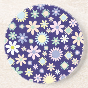 Dessous De Verre En Grès Motif floral sur fond bleu