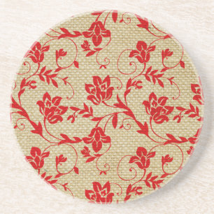 Dessous De Verre En Grès Motif floral unique sur le rouge fait sur commande