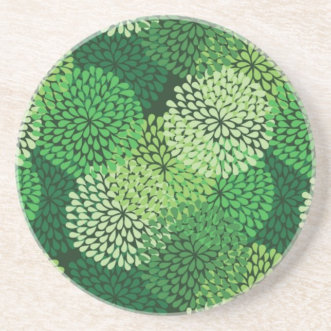 Dessous De Verre En Grès Motif floral vert (Devant)