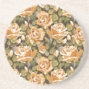 Dessous De Verre En Grès Motif floral vintage des roses jaunes