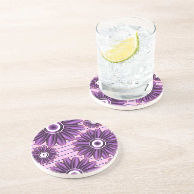 Dessous De Verre En Grès Motif floral violet Design de fleurs abstrait mode (Côté)