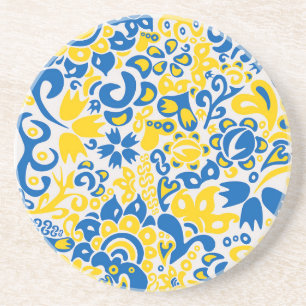 Dessous De Verre En Grès Motif folklorique aux couleurs du drapeau ukrainie