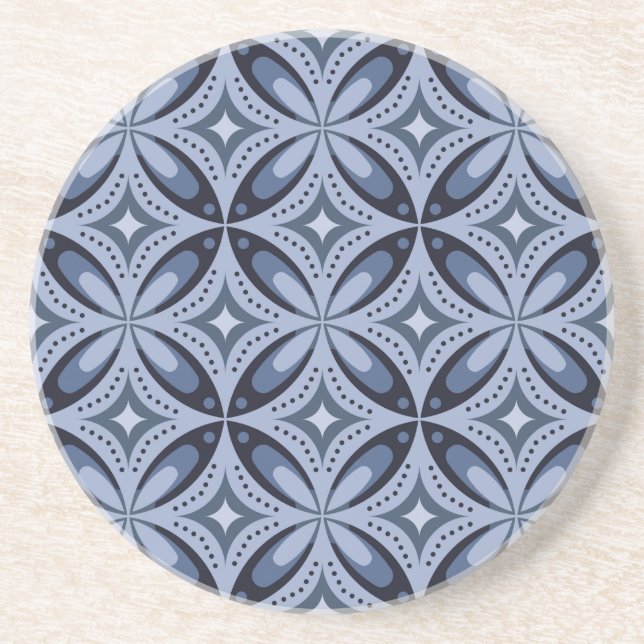 Dessous De Verre En Grès Motif géométrique bleu de style rétro (Devant)