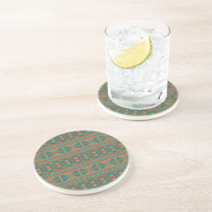 Dessous De Verre En Grès Motif géométrique de couleurs cuivre sarcelle Sud-