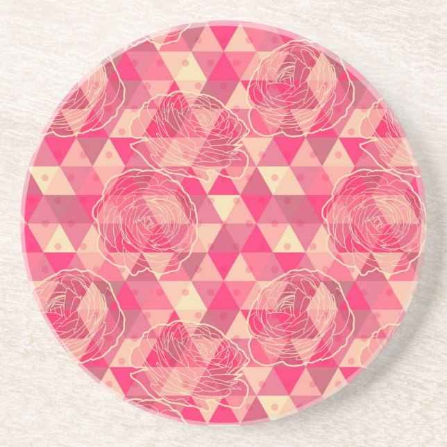 Dessous De Verre En Grès motif géométrique de fleurs (Devant)