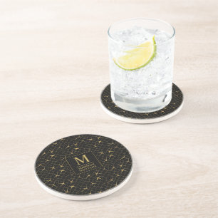 Dessous De Verre En Grès Motif géométrique de luxe pailleté noir et or