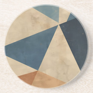 Dessous De Verre En Grès Motif géométrique en bleus, beiges et rouille