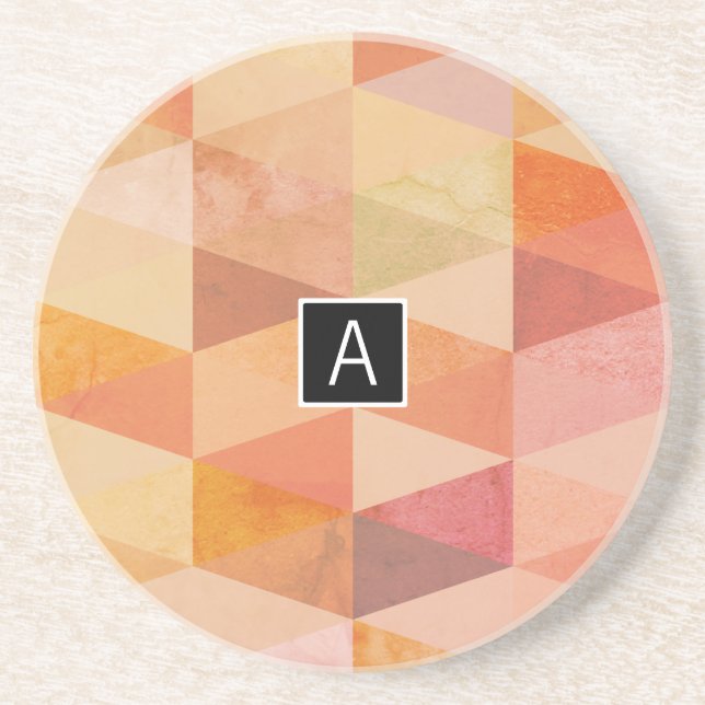 Dessous De Verre En Grès Motif géométrique Triangle doux | Monogrammé (Devant)