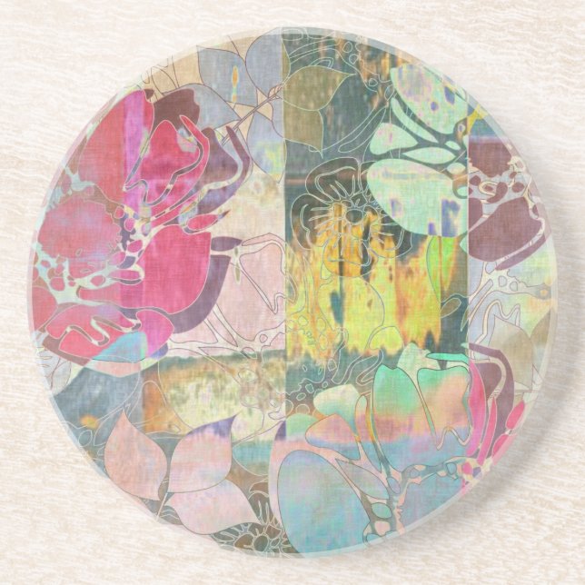Dessous De Verre En Grès Motif grunge floral d'art (Devant)