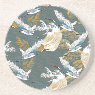 Dessous De Verre En Grès Motif japonais Vintage Crane Birds