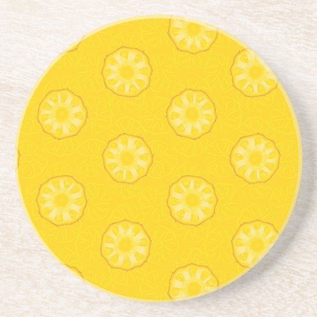 Dessous De Verre En Grès Motif jaune de tranches d'ananas (Devant)