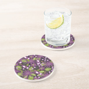 Dessous De Verre En Grès Motif Jungle Bird Purple Verdure Tropical 