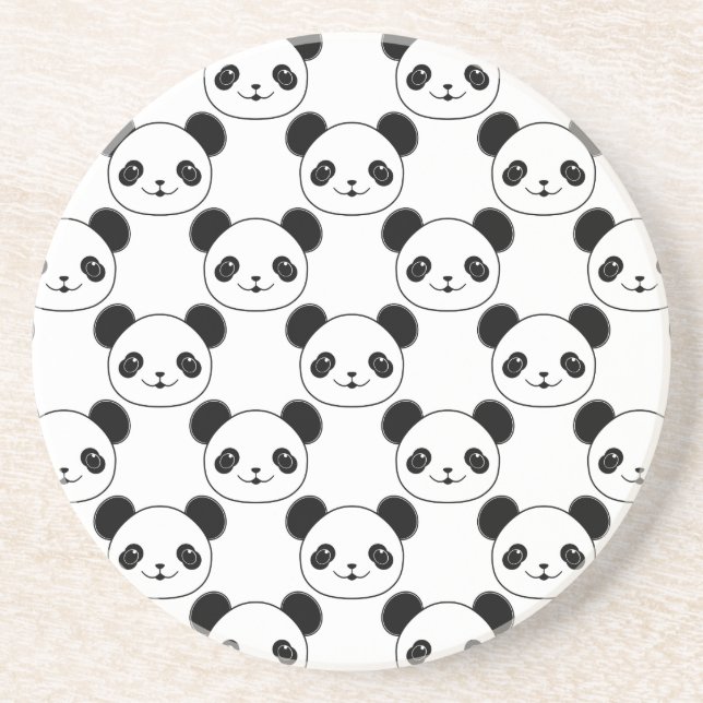 Dessous De Verre En Grès Motif Kawaii Panda En Noir Et Blanc (Devant)