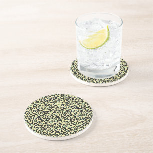 Dessous De Verre En Grès Motif léopard en vert menthe sur fond avoine