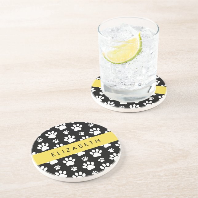 Dessous De Verre En Grès Motif mâle, Patrouilles de chien, Noir et Blanc, V (Côté)