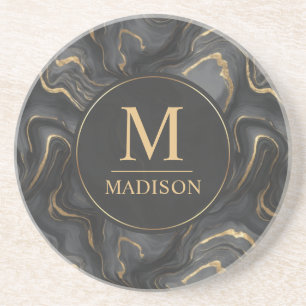 Dessous De Verre En Grès Motif Marbre Paillettes Or Personnalisé Gris Noir