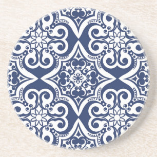 Dessous De Verre En Grès Motif marocain bleu et blanc