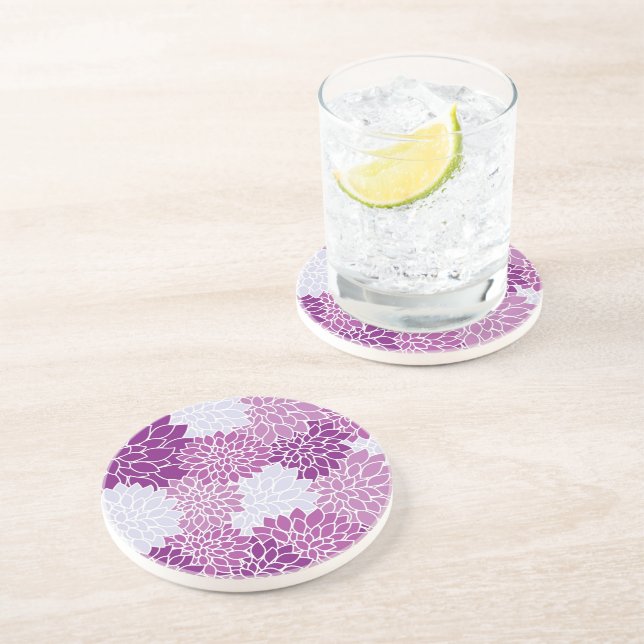 Dessous De Verre En Grès Motif moderne à fleurs violettes (Côté)
