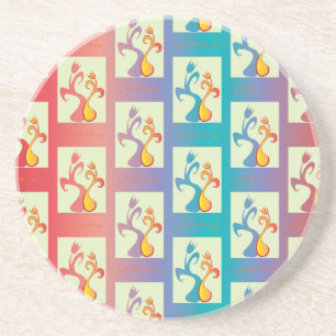 Dessous De Verre En Grès Motif moderne rouge, violet et bleu Tulip Couple