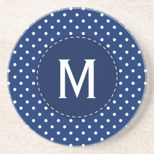 Dessous De Verre En Grès Motif Monogram Royal Blue et White Polka Dot