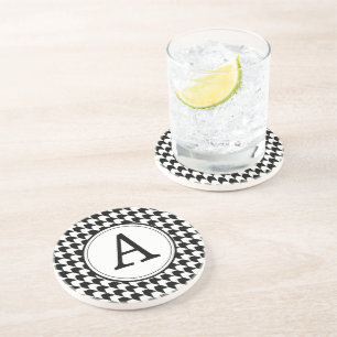 Dessous De Verre En Grès Motif monogramme pied-de-poule noir classique