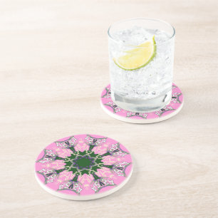 Dessous De Verre En Grès Motif Motif Monogramme noir et rose joli