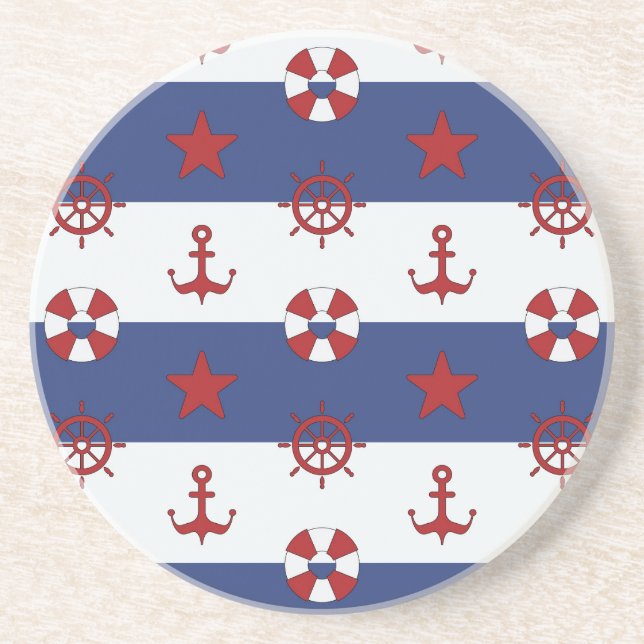 Dessous De Verre En Grès Motif nautique de bannière étoilée (Devant)