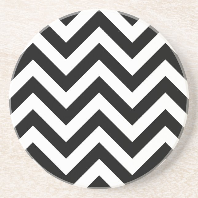 Dessous De Verre En Grès Motif noir et blanc de Chevron de zigzag (Devant)