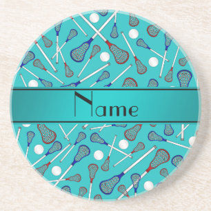 Dessous De Verre En Grès Motif nommé personnalisé de lacrosse de turquois