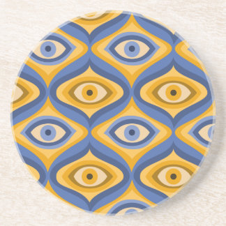 Dessous De Verre En Grès Motif oculaire psychédélique indigo bleu jaune
