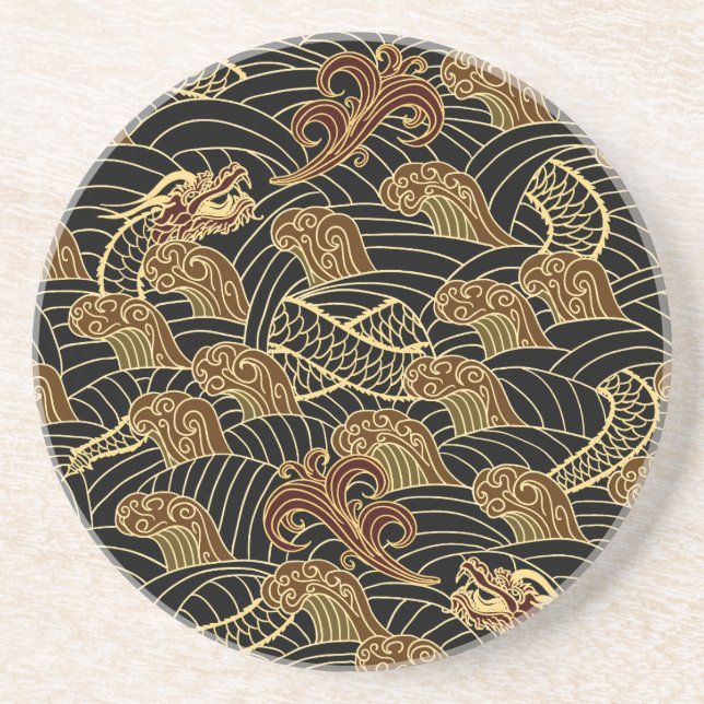 Dessous De Verre En Grès Motif oriental du dragon de mer (Devant)