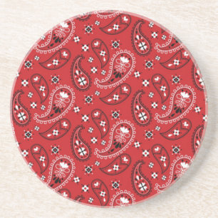 Dessous De Verre En Grès Motif Paisley avec Arrière - plan rouge-23214