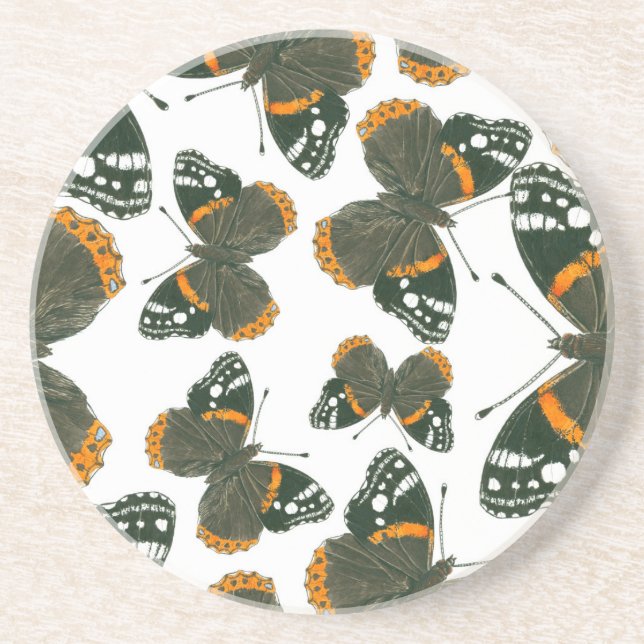 Dessous De Verre En Grès Motif papillon de l'amiral rouge (Devant)