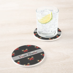 Dessous De Verre En Grès Motif papillon rouge et noir