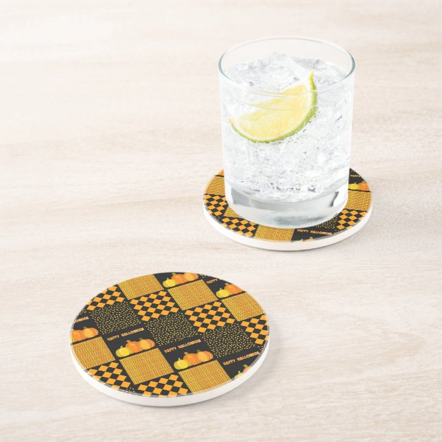 Dessous De Verre En Grès Motif Patchwork Citrouille Halloween (Côté)