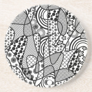 Dessous De Verre En Grès Motif Patchwork Noir & Blanc 02
