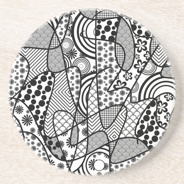 Dessous De Verre En Grès Motif Patchwork Noir & Blanc 02 (Devant)