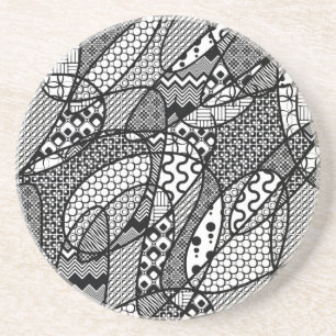 Dessous De Verre En Grès Motif Patchwork Noir & Blanc 05