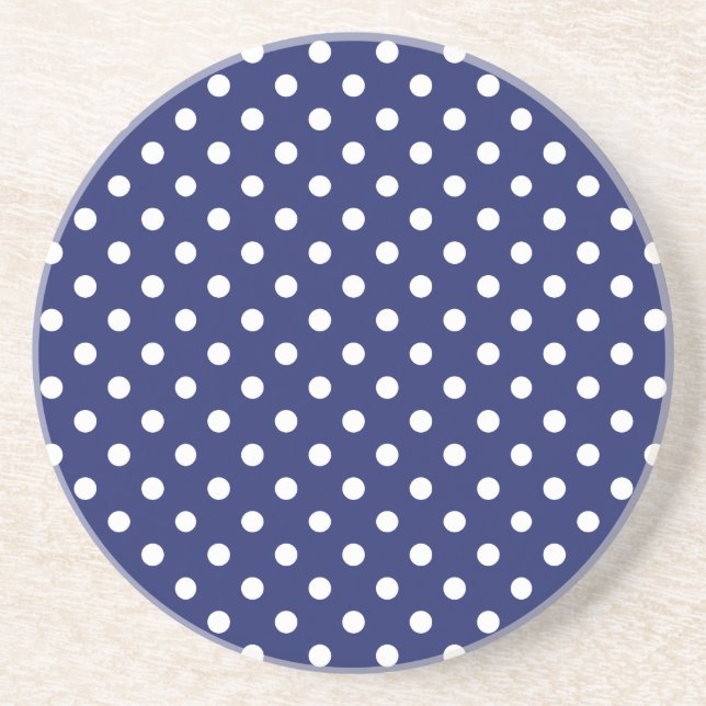 Dessous De Verre En Grès Motif Pois Blanc Bleu marine (Devant)