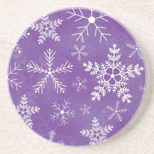 Dessous De Verre En Grès Motif pourpre et blanc de flocon de neige (Devant)