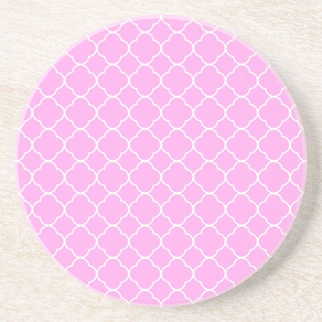 Dessous De Verre En Grès Motif Quatrefoil Rose Et Blanc (Devant)