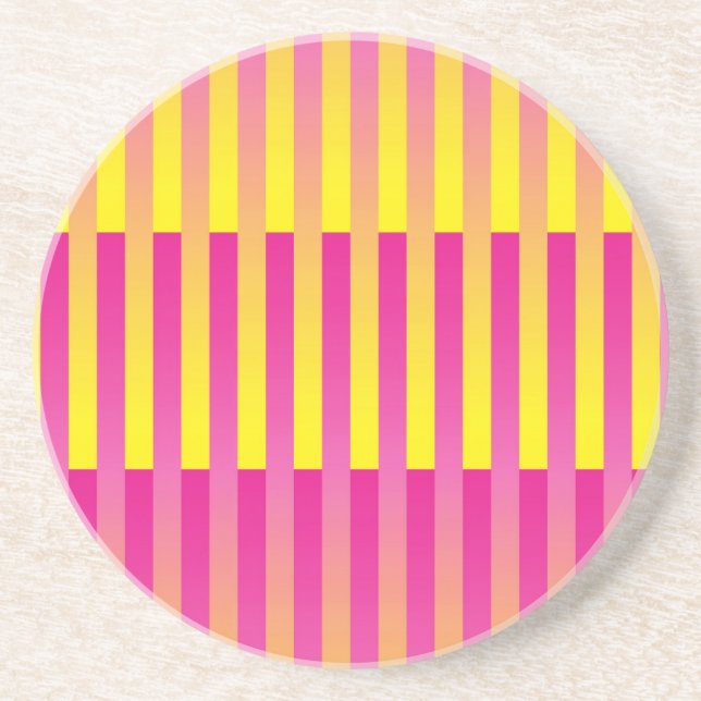 Dessous De Verre En Grès Motif rayé rose jaune orange (Devant)