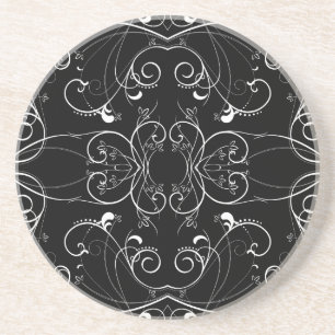 Dessous De Verre En Grès Motif Répétitif Floral Délicat en Blanc sur Fond N