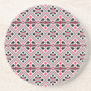 Dessous De Verre En Grès Motif rétro à point rouge et noir