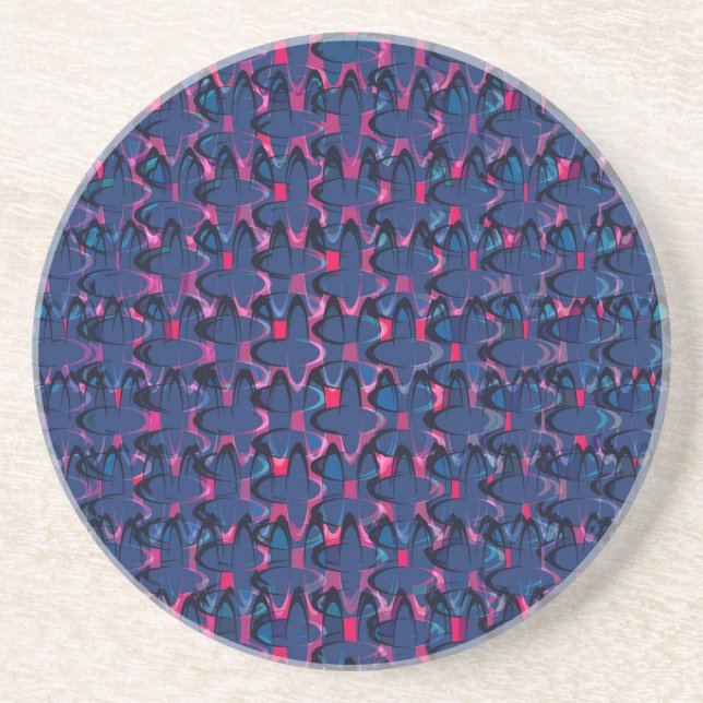 Dessous De Verre En Grès Motif rétro bleu et rose (Devant)