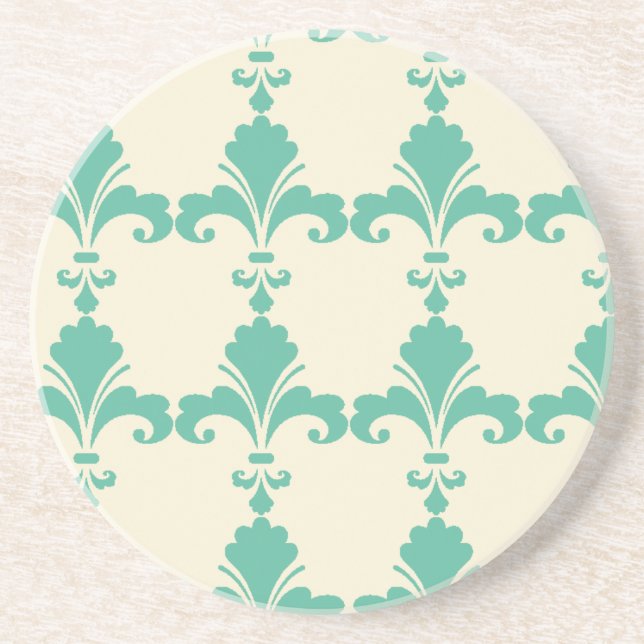 Dessous De Verre En Grès Motif Rétro Blue Fleur-De-Lis (Devant)