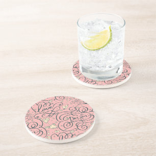 Dessous De Verre En Grès Motif romantique avec des coeurs et des oiseaux