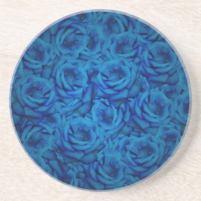 Dessous De Verre En Grès Motif Rose bleu (Devant)