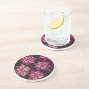 Dessous De Verre En Grès Motif rose et blanc Dahlia